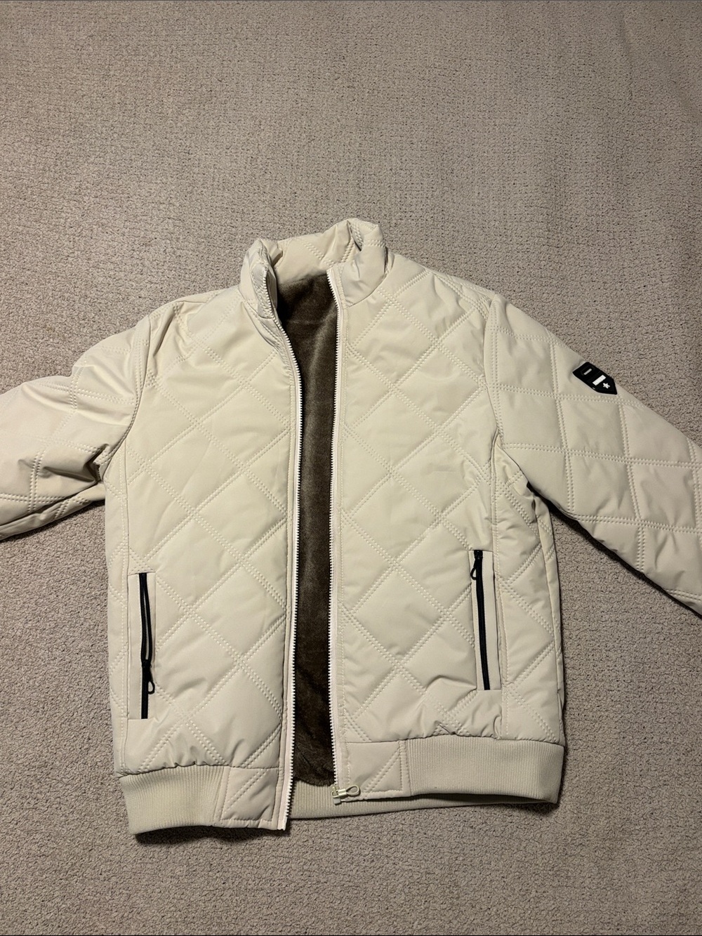 Men's Quilted Cream Jacket with Fleece Lining